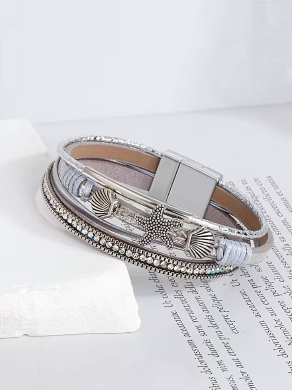 Silver Multi-Strand Starfish & Shell Bracelet - Women Jewelry